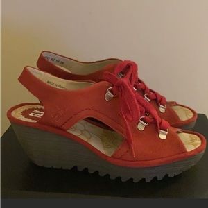 FLY London NEW size 38 Red leather wedge lace up